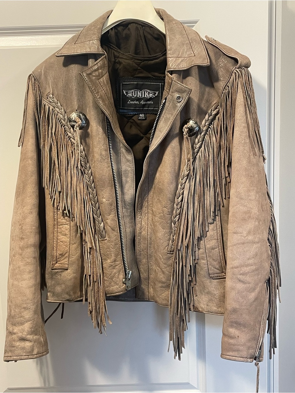 Unik Taupe Fringe Suede Leather Jacket